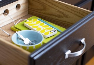 In-drawer charging station for phones and mobile devices.